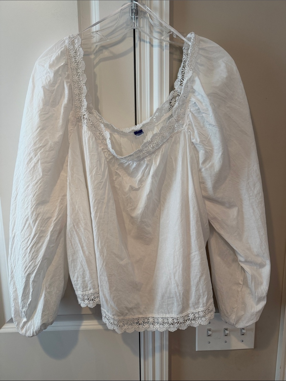 White Lace-Trim Peasant Blouse with balloon sleeves